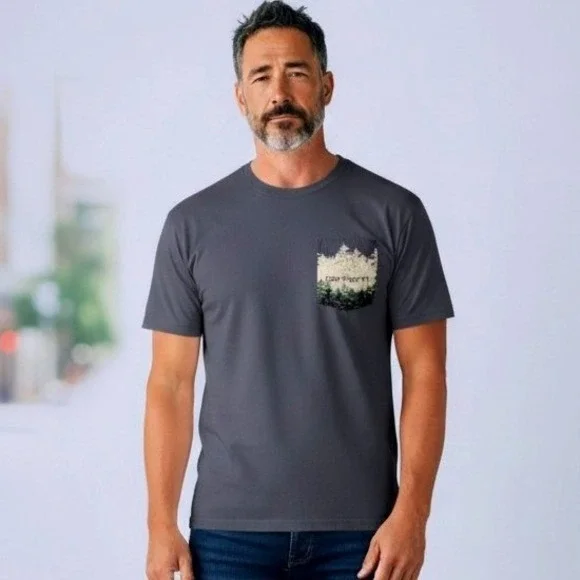 Carhartt Mens L Relaxed Fit Cotton Gray Blue Pine Forest Graphic Pocket T Shirt - Picture 2 of 12